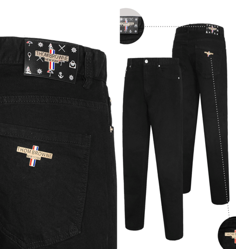 톰브라운 메탈 레더패치 블랙진