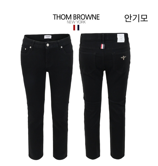 톰브라운. 안기모 블랙 스판 슬림 일자팬츠