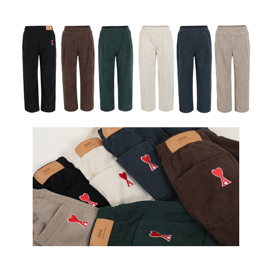 아미 융본딩 코듀로이 와이드 핀턱 팬츠